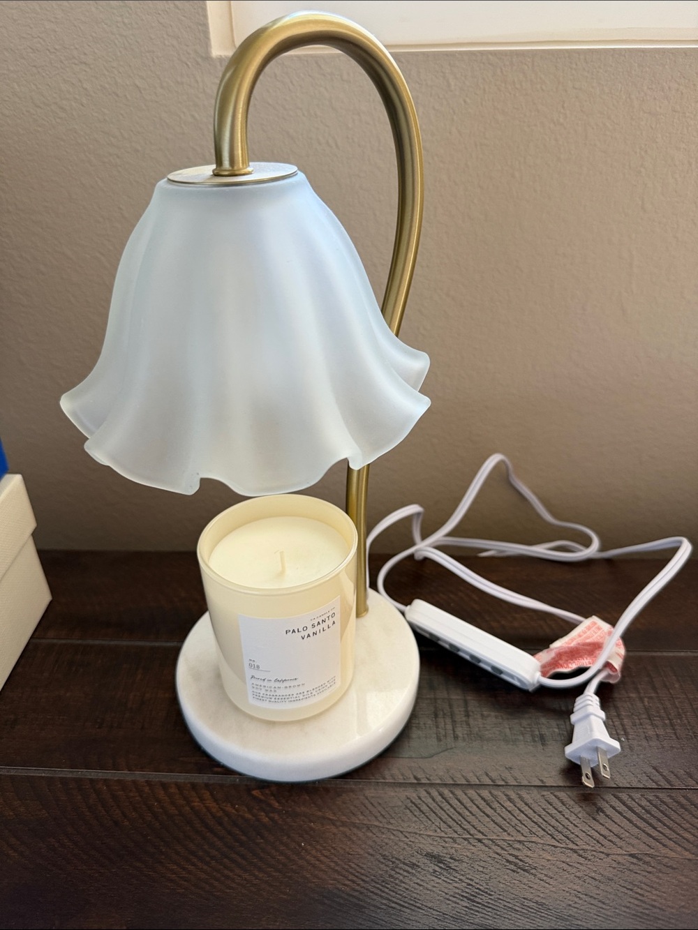 Brass Arc Table Lamp with Frosted White Glass Shade